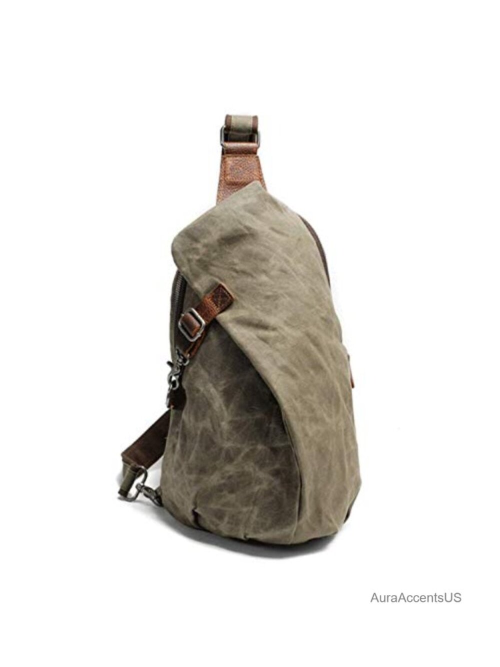 Waxed Canvas Sling Backpack Crossbody Bag Cow Leather Trim Water Resistant